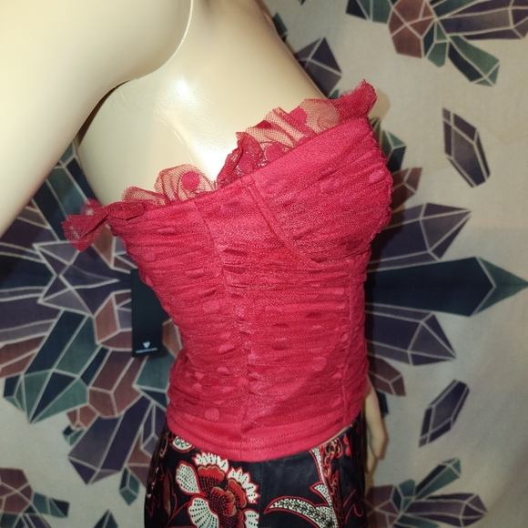 NWT Lulus size small bustier red polka dot lace structured crop top - Picture 6 of 12